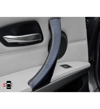 Para BMW Serie 3 E90 E91 E92 E93 E93 Manija de la Puerta IZQUIERDA Funda de cuero negro Puntada negra