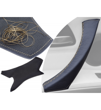 Para BMW Serie 3 E90 E91 E92 E93 E93 Manija de la Puerta IZQUIERDA Funda de cuero negro Puntada negra