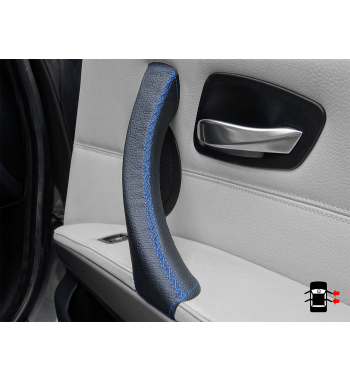 Pour BMW Série 3 Série E90 E91 E91 E92 E92 E93 Passager latéral (DROITE) Poignée de porte en cuir noir Couverture en cuir noir