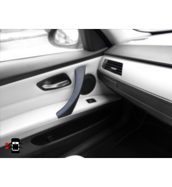 Para BMW Serie 3 E90 E91 E92 E93 E93 Manija de la Puerta IZQUIERDA Funda de cuero negro Puntada negra