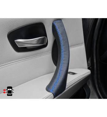 Para BMW Serie 3 E90 E91 E92 E93 E93 Manija de la Puerta IZQUIERDA Funda de cuero negro Puntada negra