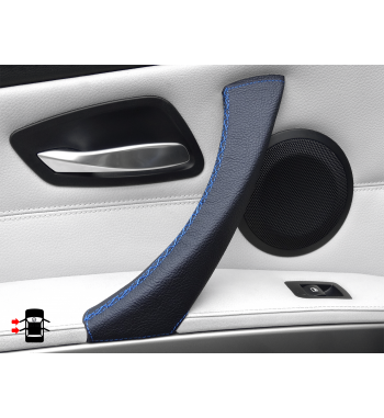 Para BMW Serie 3 E90 E91 E92 E93 E93 Manija de la Puerta IZQUIERDA Funda de cuero negro Puntada negra