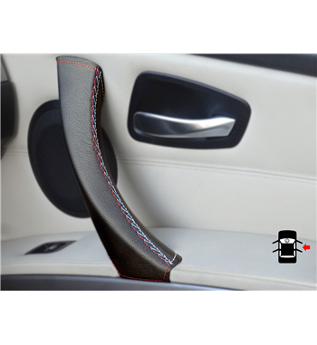 BLACK STITCH 2X PASSENGER DOOR HANDLE LEATHER COVER FOR BMW E90 E91 E92 E93 M/// 