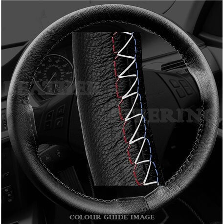 BMW 3 series 320d E46 Black Leather Steering Wheel Cover – Red-Blue White Lacing Cord