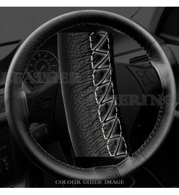 BMW 3 series 320d E46 Black Leather Steering Wheel Cover – Gold Stitch