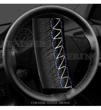 BMW 320d E46 Black Leather Steering Wheel Cover – Royal Blue stitch