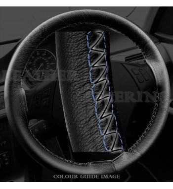 BMW 320d E46 Black Leather Steering Wheel Cover – Royal Blue stitch