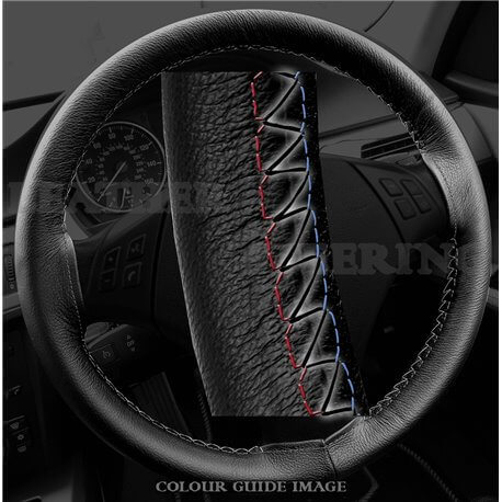BMW 3 series 320d E46 Black Leather Steering Wheel Cover – Red-Blue Black Lacing Cord