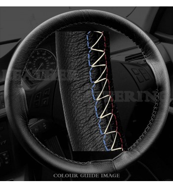 BMW 3 series 320d E46 Black Leather Steering Wheel Cover – Red-Blue Black Lacing Cord