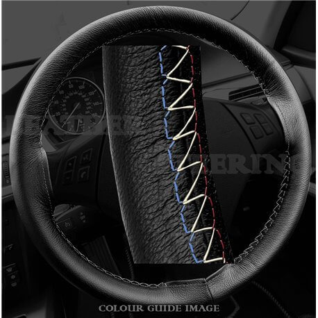 BMW 3 series 320d E46 Black Leather Steering Wheel Cover – Red-Blue Black Lacing Cord BMW 3 series 320d E46 Black Leather Steering Wheel Cover – Red-Blue Black Lacing Cord