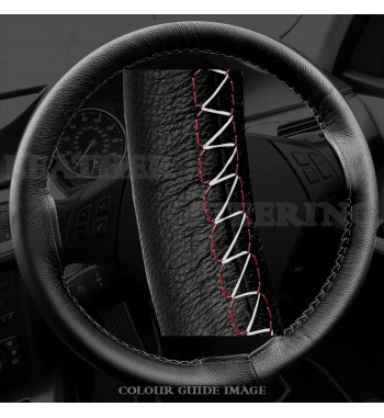 Audi A4 8E2, B6 Black Leather Steering Wheel Cover – Red stitch with Red lacing cord