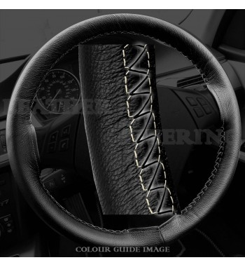 Audi A4 8E2, B6 Black Leather Steering Wheel Cover – Gold Stitch