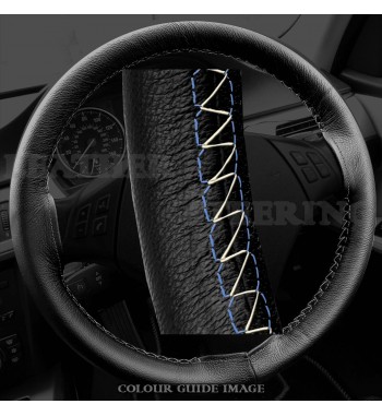 Audi A4 8E2, B6 Black Leather Steering Wheel Cover – Royal Blue stitch