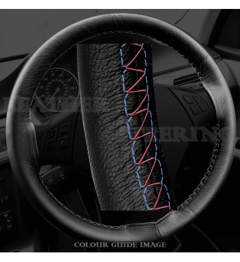 Audi A4 8E2, B6 Black Leather Steering Wheel Cover – Royal Blue stitch