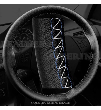 Audi A4 8E2, B6 Black Leather Steering Wheel Cover – Royal Blue stitch