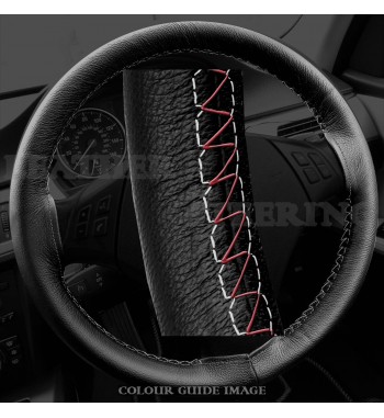 Audi A4 8E2, B6 Black Leather Steering Wheel Cover – Red-Blue with gold lacing cord