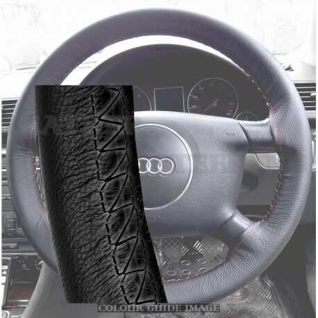 Audi A4 8E2, B6 Black Leather Steering Wheel Cover – Black stitches