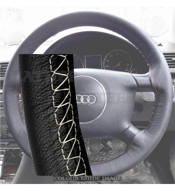 Audi A4 8E2, B6 Black Leather Steering Wheel Cover – Gold Stitch