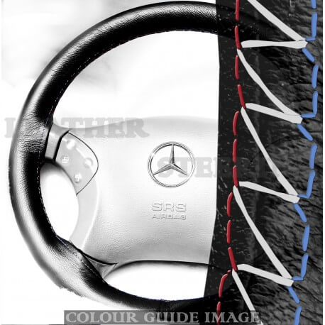 Mercedes C Class W203 C180, C200, C220, C230, C240, C250, C270, C280 Black Leather Steering wheel cover – Red-Blue Black Lacing Mercedes C Class W203 C180, C200, C220, C230, C240, C250, C270, C280 Black Leather Steering wheel cover – Red-Blue Black Lacing