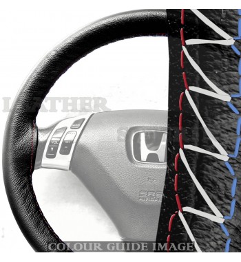 Honda Accord mk7 Leather Steering Wheel Cover Black, red blue black stitch