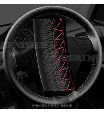 BMW 3 series E90 / E91 Black Leather Steering Wheel Cover – Red stitch with Red lacing cord