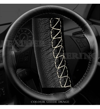 BMW 3 series E90 / E91 Black Leather Steering Wheel Cover – Gold Stitch