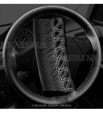 Fiat Panda 2003-2012 Black Leather Steering Wheel Cover – Black stitches