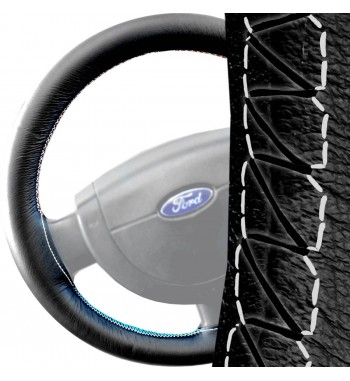Coprivolante in pelle nera per Ford Fiesta MK5 2002-2008 cucitura bianca