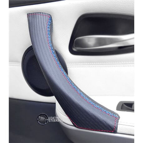 Per BMW Serie 3 E90 E91 Carbon Fiber Rivestimento in pelle per maniglie (destra) delle portiere passeggeri M Colore Sport