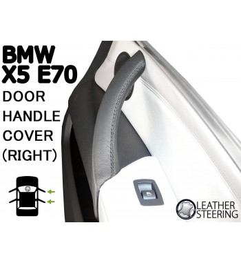 BMW X5 E70 (RIGHT) Door Handle Black Leather Cover Black Stitch