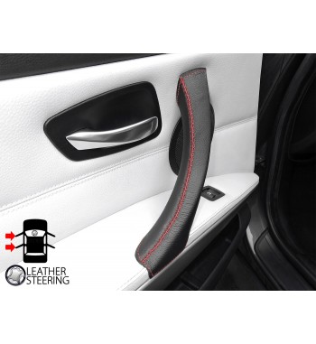 Para BMW Serie 3 E90 E91 E92 E93 E93 Manija de la Puerta IZQUIERDA Funda de cuero negro Puntada negra