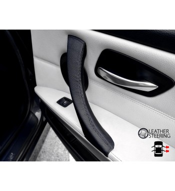 Pour BMW Série 3 Série E90 E91 E91 E92 E92 E93 Passager latéral (DROITE) Poignée de porte en cuir noir Couverture en cuir noir