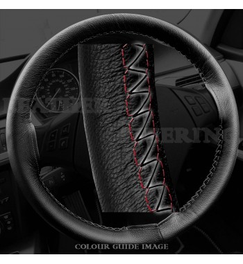 BMW 3 series E90 / E91 Black Leather Steering Wheel Cover – Red stitch with Red lacing cord
